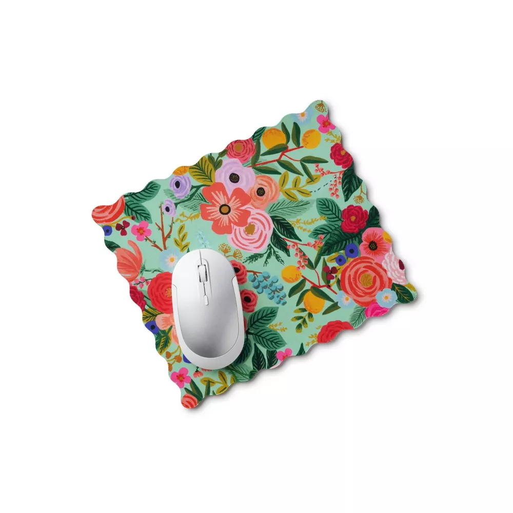 Scalloped Edge Floral Printed Mouse Pad For Desktop Decoration