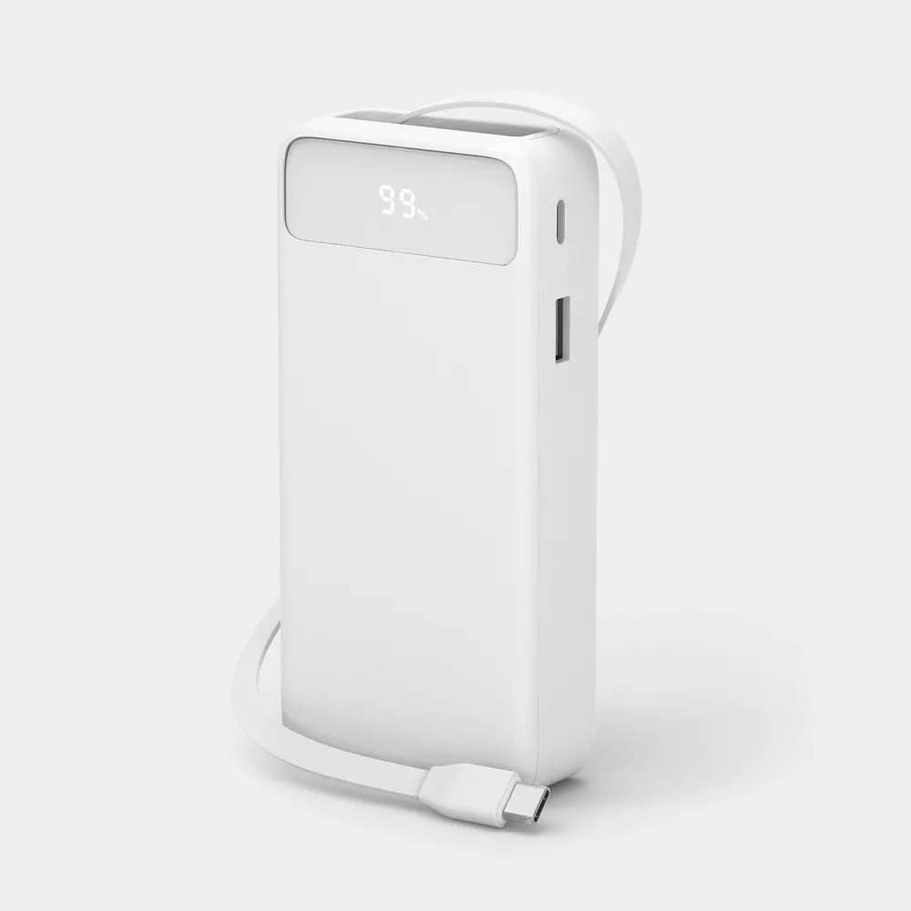 10000mAh 30W Power Bank with Built-In Retractable USB-C Cable