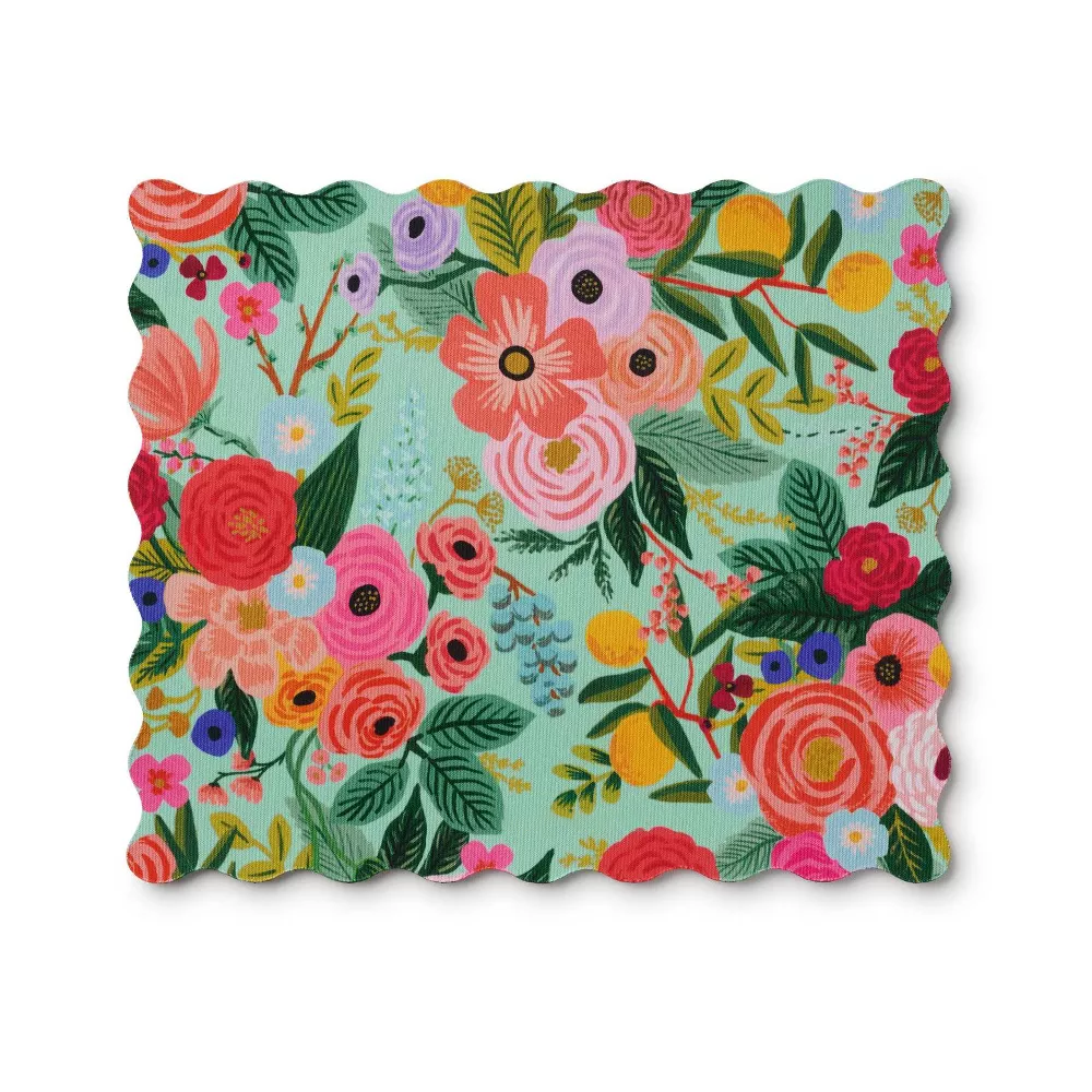 Scalloped Edge Floral Printed Mouse Pad For Desktop Decoration